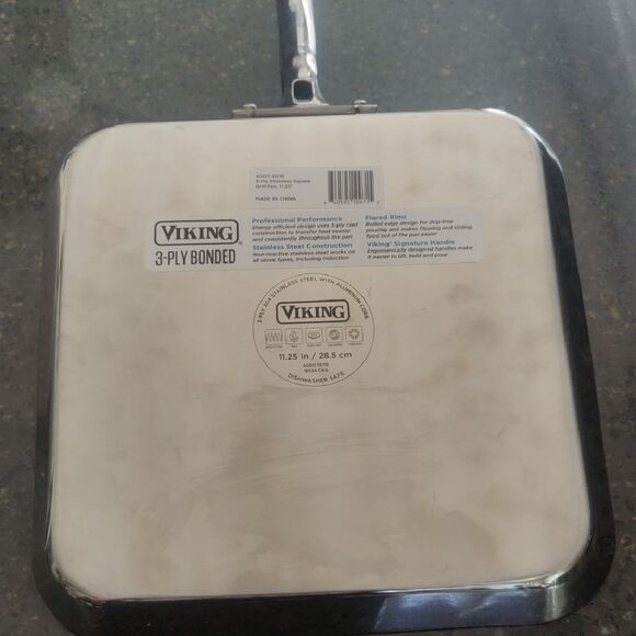 VIKING Premium Stainless Steel Silver Grill Pan with Handle - Picture 3 of 4